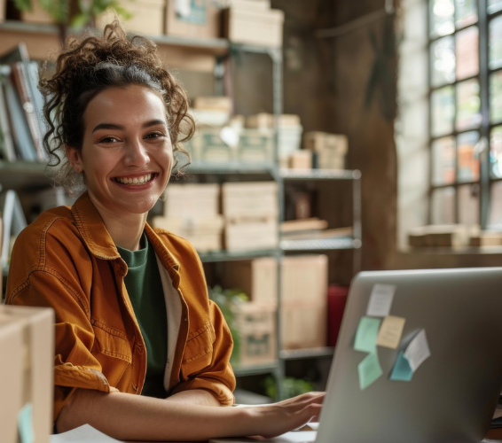 Person arbeitet am Laptop.