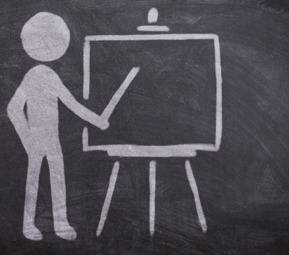 Berfuliche Bildung: gezeichnete Figur vor Tafel