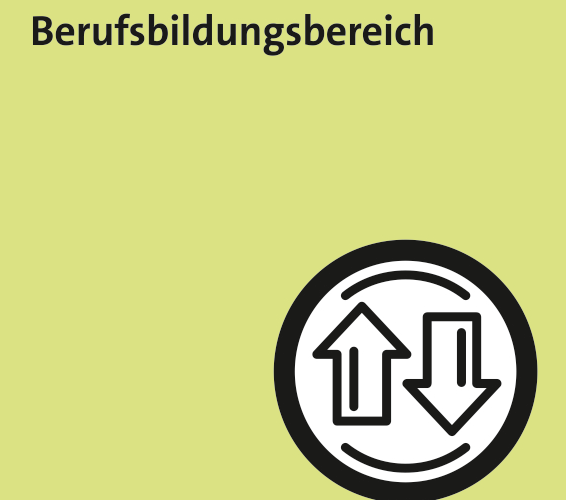 Berufliche Kompetenzen, grüner Hintergrund mit weißem Kreis und zwei Pfeilen darin. Ein Pfeil zeigt nach oben, der andere nach unten.